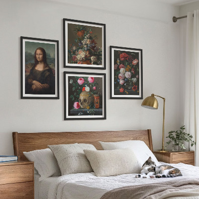 Zarámovaný set obrazov Vintage kvety lebka Mona Lisa
