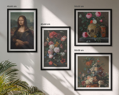 Zarámovaný set obrazov Vintage kvety lebka Mona Lisa