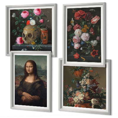 Zarámovaný set obrazov Vintage kvety lebka Mona Lisa