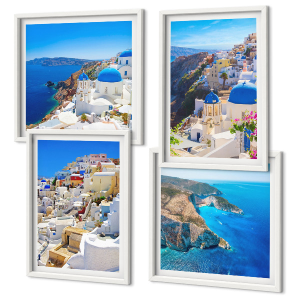 Zarámovaný set obrazov Architektonická krajina Oia Santorini Grécko