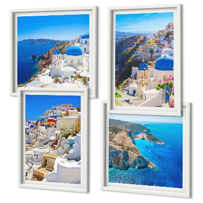 Zarámovaný set obrazov Architektonická krajina Oia Santorini Grécko
