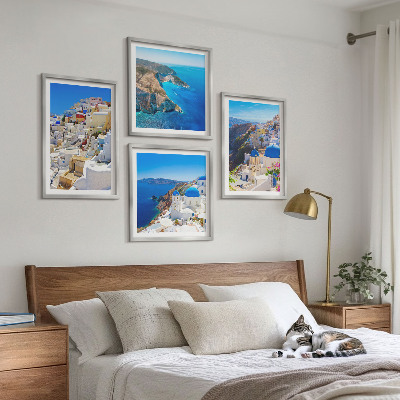 Zarámovaný set obrazov Architektonická krajina Oia Santorini Grécko