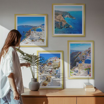Zarámovaný set obrazov Architektonická krajina Oia Santorini Grécko