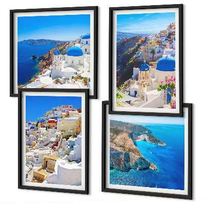 Zarámovaný set obrazov Architektonická krajina Oia Santorini Grécko