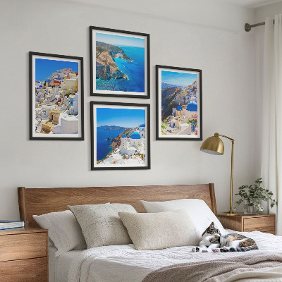 Zarámovaný set obrazov Architektonická krajina Oia Santorini Grécko