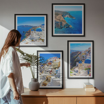 Zarámovaný set obrazov Architektonická krajina Oia Santorini Grécko