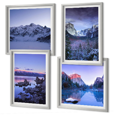 Zarámovaný set obrazov Horská krajina, západ slnka, voda