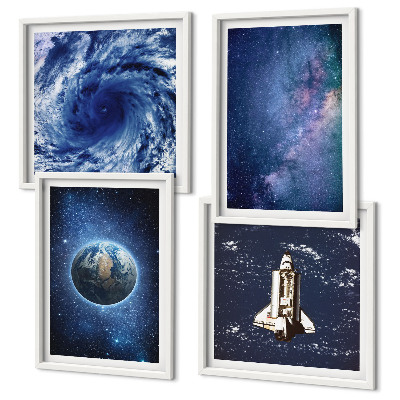 Zarámovaný set obrazov Zem vesmírna búrka galaxia