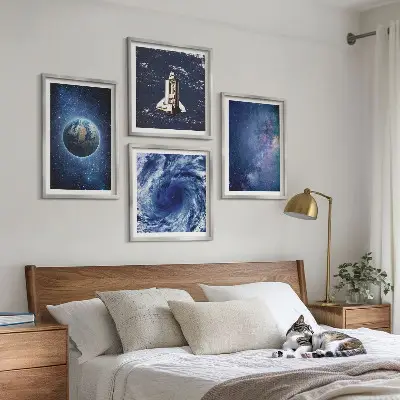 Zarámovaný set obrazov motív vesmírnej búrky v galaxii