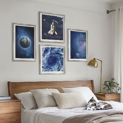 Zarámovaný set obrazov Zem vesmírna búrka galaxia