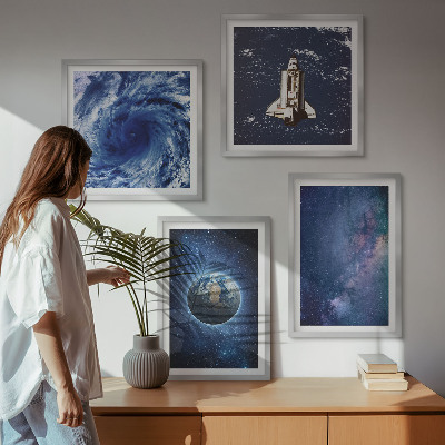 Zarámovaný set obrazov Zem vesmírna búrka galaxia