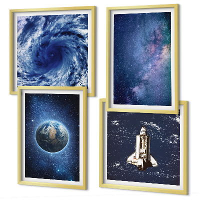 Zarámovaný set obrazov Zem vesmírna búrka galaxia