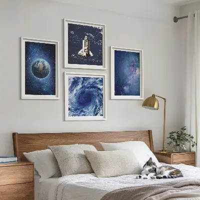 Zarámovaný set obrazov motív vesmírnej búrky v galaxii