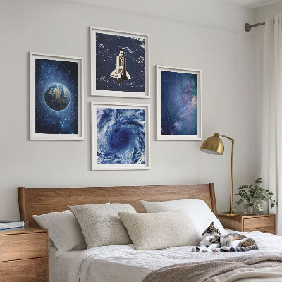 Zarámovaný set obrazov Zem vesmírna búrka galaxia