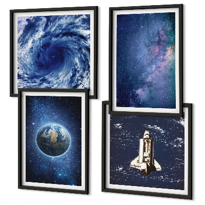 Zarámovaný set obrazov Zem vesmírna búrka galaxia