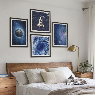 Zarámovaný set obrazov Zem vesmírna búrka galaxia
