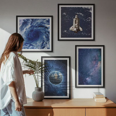 Zarámovaný set obrazov Zem vesmírna búrka galaxia