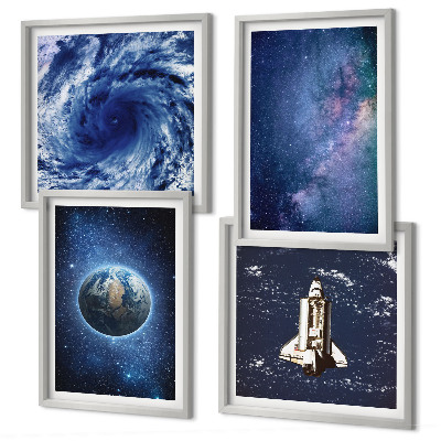 Zarámovaný set obrazov Zem vesmírna búrka galaxia