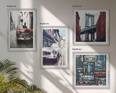 Zarámovaný set obrazov Staré autá Brooklyn retro audio