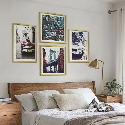 Zarámovaný set obrazov staré autá Brooklyn v retro štýle