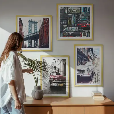 Zarámovaný set obrazov staré autá Brooklyn v retro štýle