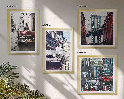 Zarámovaný set obrazov Staré autá Brooklyn retro audio