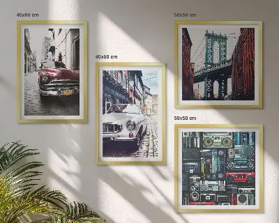 Zarámovaný set obrazov staré autá Brooklyn v retro štýle