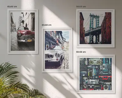 Zarámovaný set obrazov staré autá Brooklyn v retro štýle