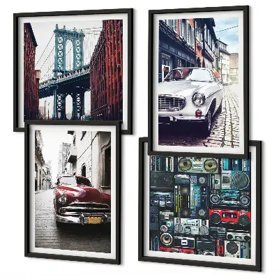 Zarámovaný set obrazov staré autá Brooklyn v retro štýle