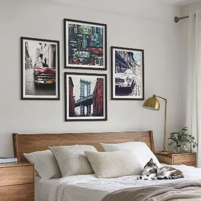 Zarámovaný set obrazov staré autá Brooklyn v retro štýle