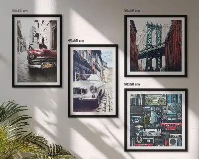 Zarámovaný set obrazov staré autá Brooklyn v retro štýle