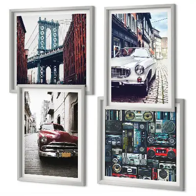 Zarámovaný set obrazov staré autá Brooklyn v retro štýle