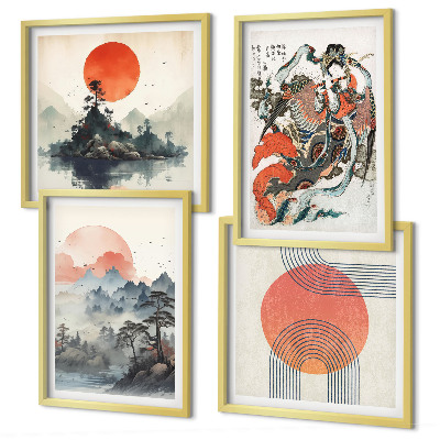 Dekoratívna sada obrazov Ázijské krajiny japandi