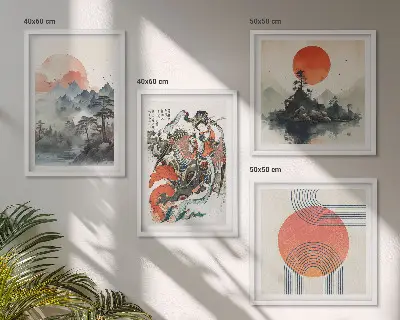 Dekoratívna sada obrazov ázijské krajiny v štýle japandi