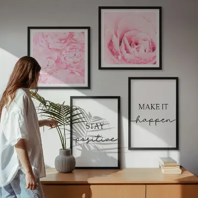 Minimalistické ružové kvety zarámovaný set obrazov