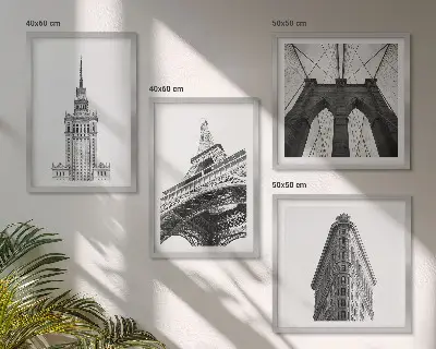 Dekoratívna sada obrazov architektúra v čiernobielom minimalizme