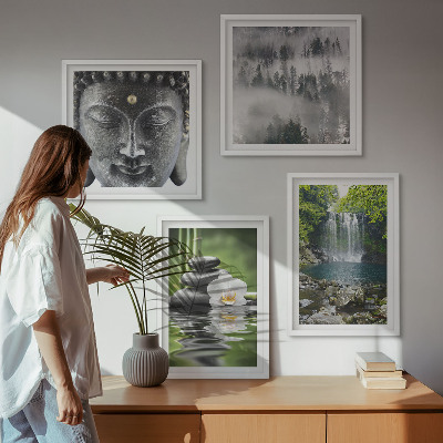 Zarámovaný set obrazov Harmónia prírody kamene voda Budha