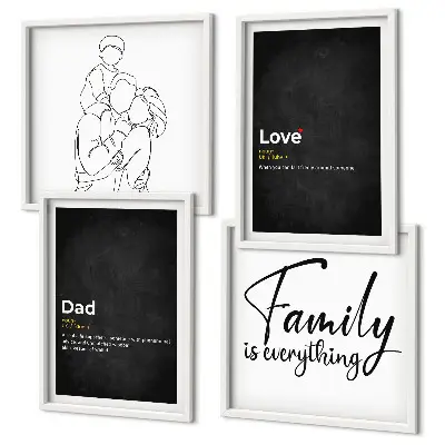 Zarámovaný set obrazov definície lásky v rodinnej line-art grafike