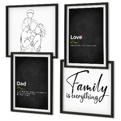 Zarámovaný set obrazov definície lásky v rodinnej line-art grafike