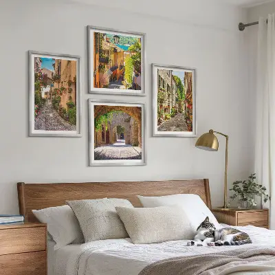 Zarámovaný set obrazov talianske ulice, kvety a architektúra