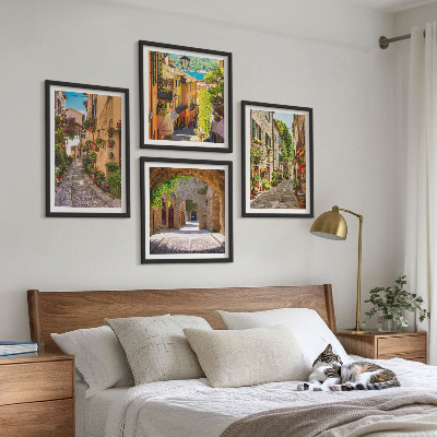 Zarámovaný set obrazov Talianske ulice kvety architektúra