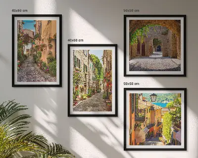Zarámovaný set obrazov talianske ulice, kvety a architektúra
