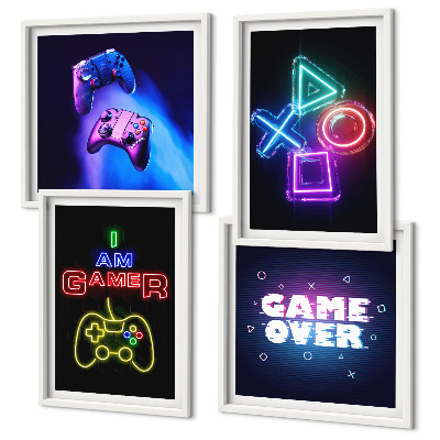 Zarámovaný set obrazov Gamepady, ikona hráča s titulkami