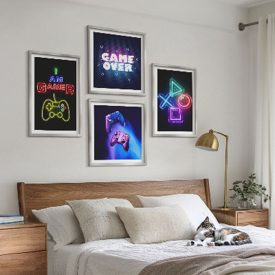 Zarámovaný set obrazov Gamepady, ikona hráča s titulkami