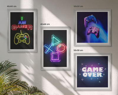 Zarámovaný set obrazov Gamepady, ikona hráča s titulkami