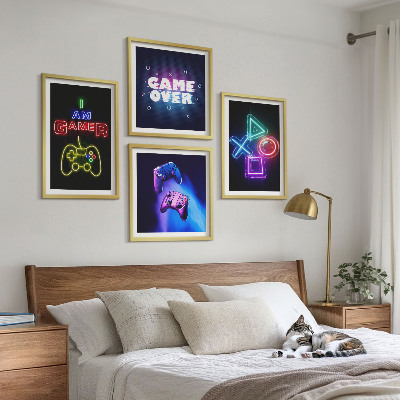 Zarámovaný set obrazov Gamepady, ikona hráča s titulkami