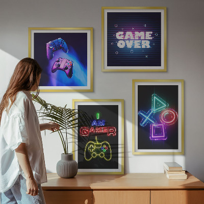 Zarámovaný set obrazov Gamepady, ikona hráča s titulkami