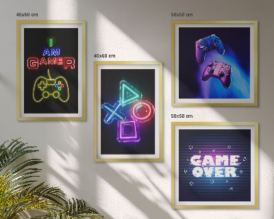 Zarámovaný set obrazov Gamepady, ikona hráča s titulkami