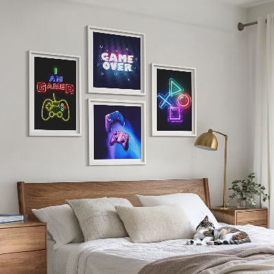 Zarámovaný set obrazov Gamepady, ikona hráča s titulkami