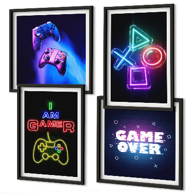 Zarámovaný set obrazov Gamepady, ikona hráča s titulkami